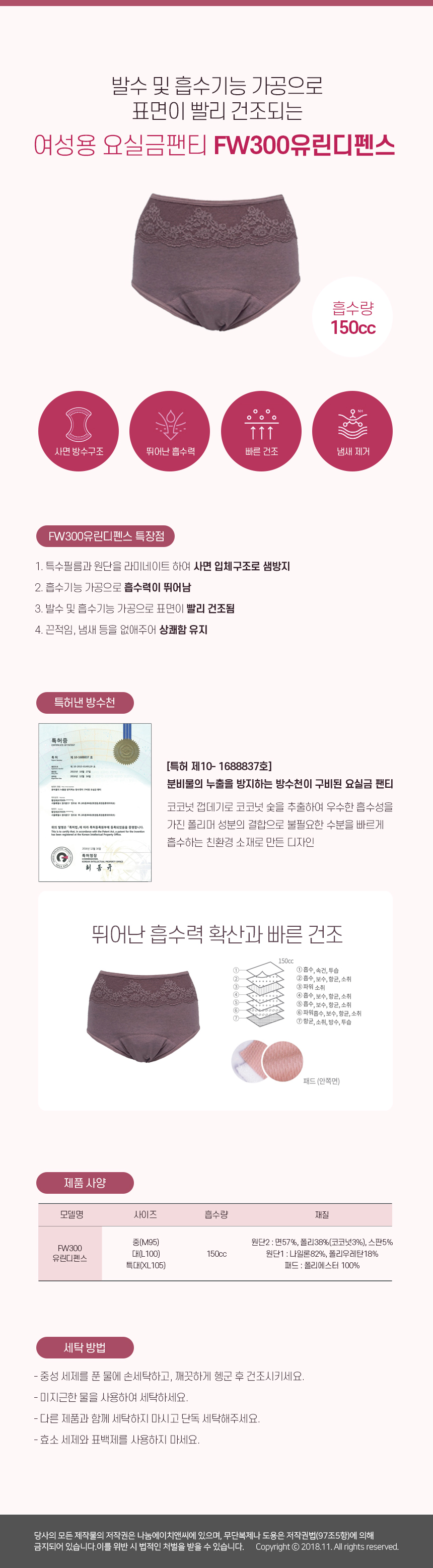 여성용 요실금팬티 FW300유린디펜스